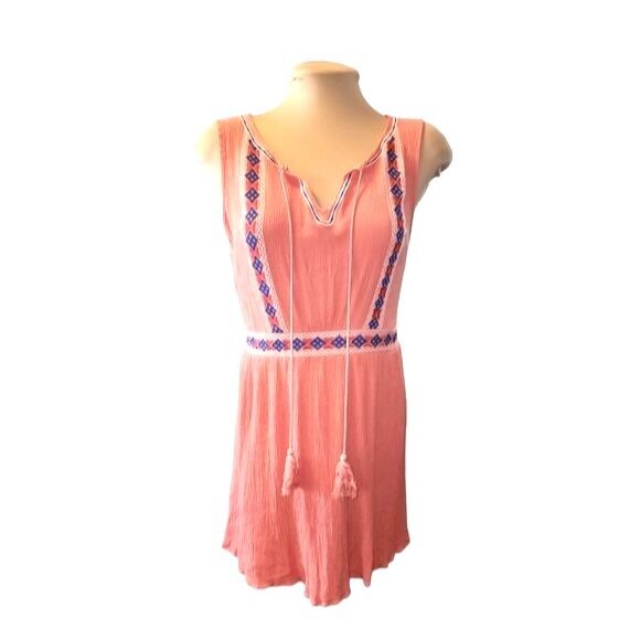 Entro Boho Pink Embroidered Sleeveless Tasseled Rayon Tunic Size M - Picture 1 of 8